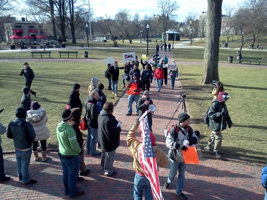 Defend the 4th Amendment Action, Cambridge to Boston 2-2-2013 converging on the Common Parkman Bandstand