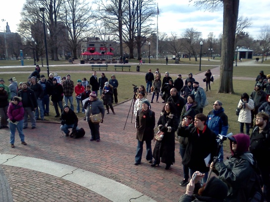 Defend the 4th Amendment Action, Cambridge to Boston 2-2-2013 converging on the Common Parkman Bandstand